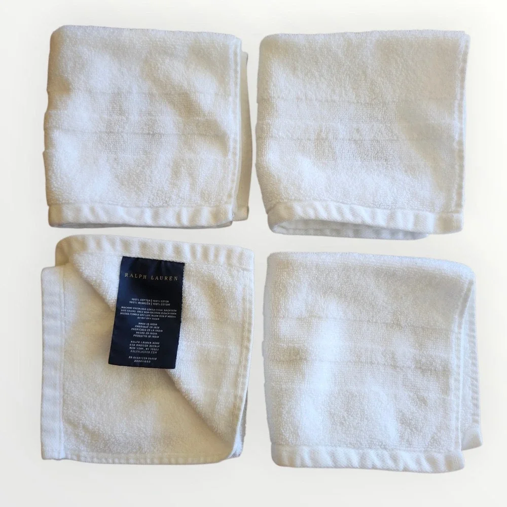 Ralph Lauren Washcloth Set White Cotton Ribbed 4-Piece Towel Set Quiet Luxury